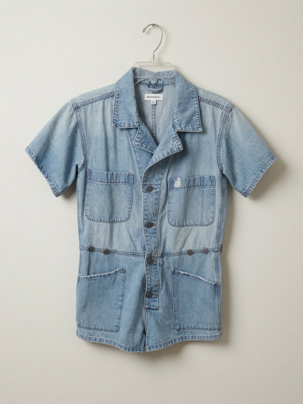 Dance & Marvel Light Wash Short Sleeve Denim Romper Size S